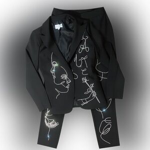 L'Atiste Latiste Sz Small Black Stone Art 2PC. Jacket and Pants Set Mardi Gras